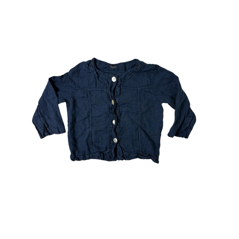 Luca Vanucci Big Button Linen Cardigan Navy Blue Boxy Casual Womens‎ M